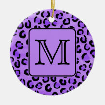 Purple Leopard Print Custom Monogram. Christmas Tree Ornament