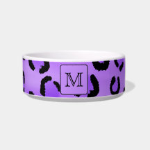 Purple Leopard Print Custom Monogram. Pet Water Bowl