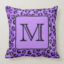 Purple Leopard Print Custom Monogram. Pillows