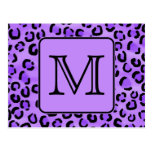 Purple Leopard Print Custom Monogram. Postcards