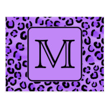 Purple Leopard Print Custom Monogram. Postcards