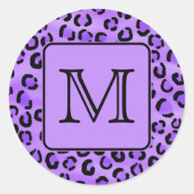 Purple Leopard Print Custom Monogram. Round Sticker