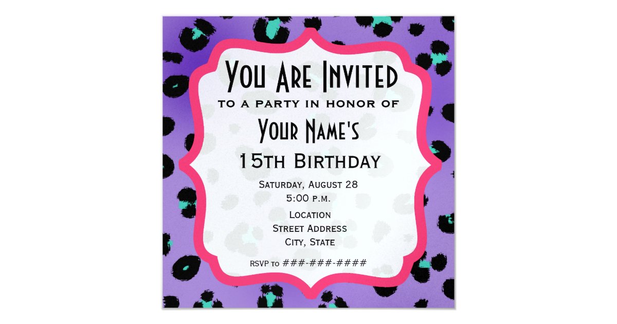 Purple Leopard Print Party Invitation Zazzle