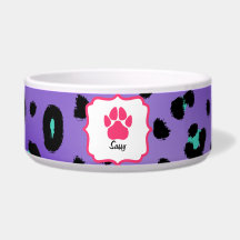 Purple Leopard Print Pet Bowl Dog Bowl