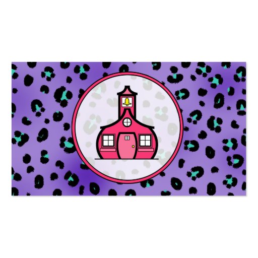 Purple Leopard Print Teacher Fashion Business Card (back side)
