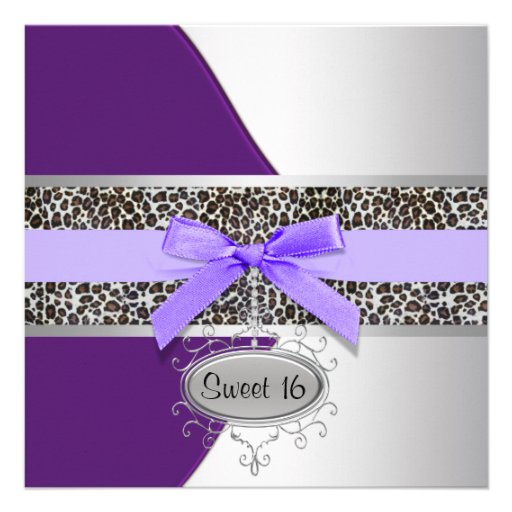 Purple Leopard Sweet 16 Birthday Party Custom Announcements