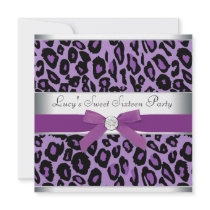 Purple Leopard Sweet 16 Party Personalized Invites