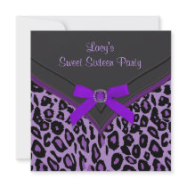 Purple Leopard Sweet 16 Party Personalized Announcement