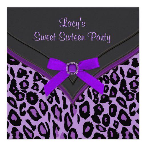 Purple Leopard Sweet 16 Party Personalized Announcement