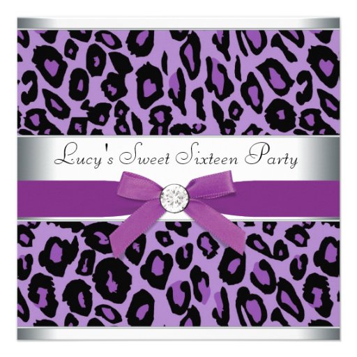 Purple Leopard Sweet 16 Party Personalized Invites