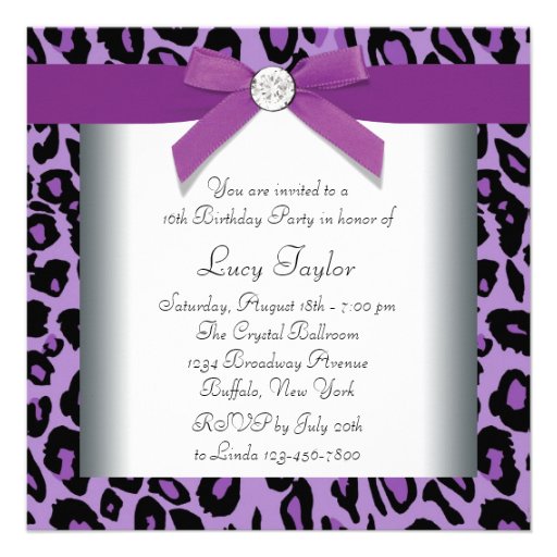 Purple Leopard Sweet 16 Party Personalized Invites