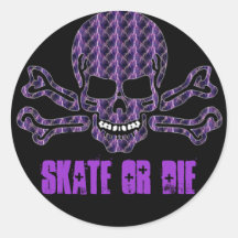 purple lightning skull and crossbones round stickers