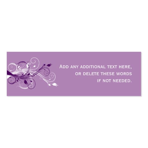 Purple, Lilac, and White Floral Wedding Favor Tag Business Card Templates (back side)