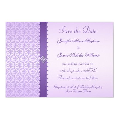 Purple Lilac Damask Save the Date Announcement