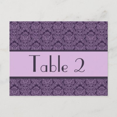Purple Lilac Damask Wedding Table Number Card Postcards by JaclinArt