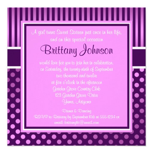Purple, Lilac Polka Dots Sixteenth Birthday Invite