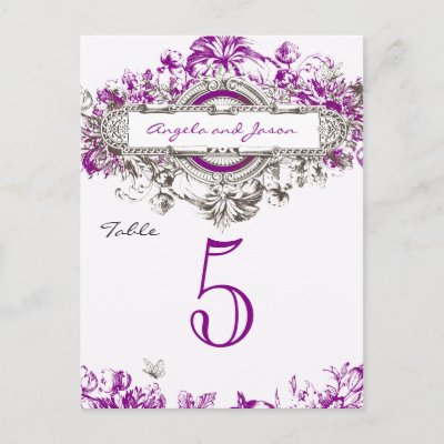 Purple Lilac Vintage Floral Wedding Table Number Post Card