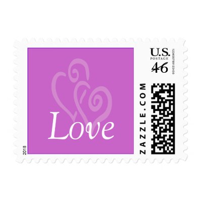 Purple Lilac Wedding Stamps Love Hearts