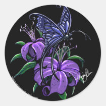 purple, lilly, lillies, flowers, butterfly, blue, fantasy, art, myka, jelina, butterflies and moths, Klistermærke med brugerdefineret grafisk design