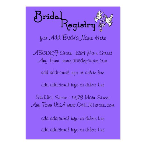Purple Lily Bridal Registry Cards Business Cards