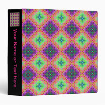 Purple & Lime Green Checkered Fractal Pattern Vinyl Binder