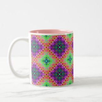 Purple & Lime Green Checkered Fractal Pattern zazzle_mug