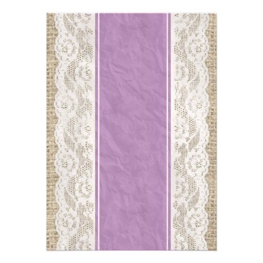 Purple Linen Burlap Lace Bridal Shower Invitations