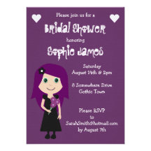 Purple Linen Cute Gothic Bridal Shower Custom Invites