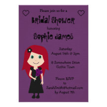 Purple Linen Cute Gothic Bridal Shower Custom Invites