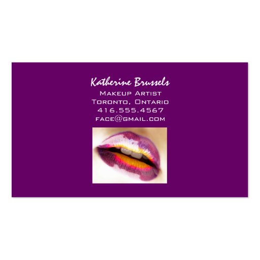 Purple lips, multicolour lip design business card (back side)