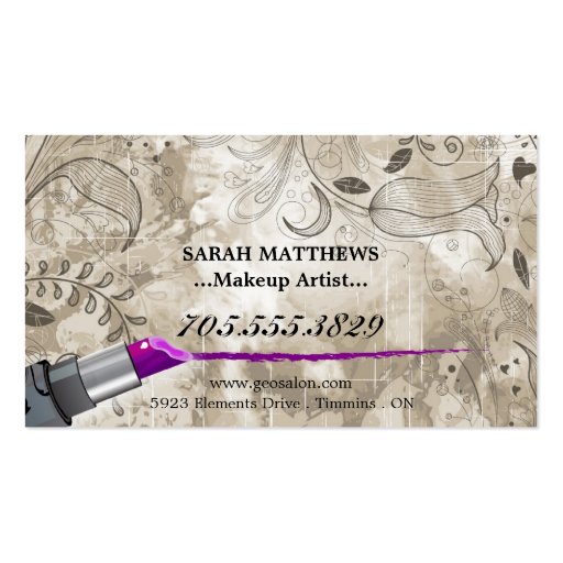 Purple Lipstick Makeup Artist Salon Business Card (back side)