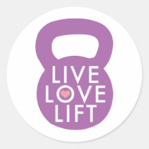 Purple "Live Love Lift" Round Stickers