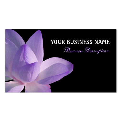 Purple Lotus Bloom on Black Business Card Templates (front side)