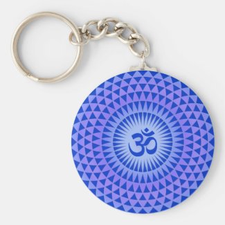 Purple Lotus flower meditation wheel OM Key Chain