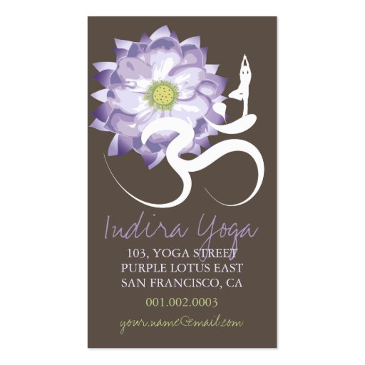 Purple Lotus Flower, Yoga Om Zen Business Card (front side)