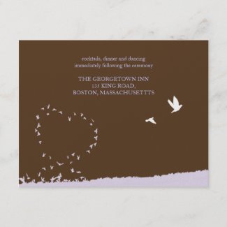 Purple love bird reception card invitation