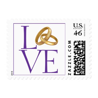 Purple Love Postage Stamp Wedding Platinum Rings