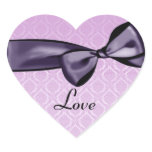 Purple LOVE Wedding Bow PINK Damask Heart Sticker