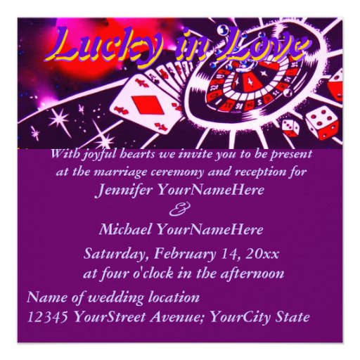 Purple Lucky in Love Wedding Invitation