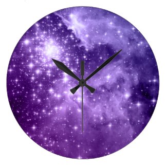 Purple Magic Stars Round Clock