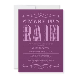 Purple Make it Rain Bridal Shower Invitations invitation