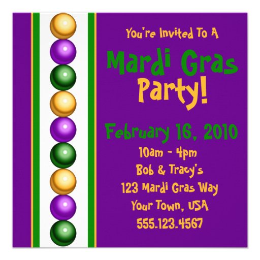 Purple Mardi Gras Beads Invitation