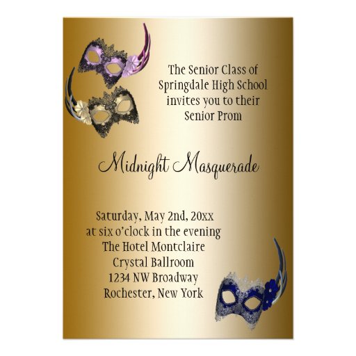Purple Mardi Gras Masks Masquerade Party Custom Invite
