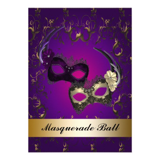 Purple Mardi Gras Masks Masquerade Party Custom Invite
