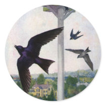 Purple Martins and Their Birdhouse Round Stickers