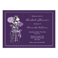 Purple Mason Jar Bridal Shower Invitations