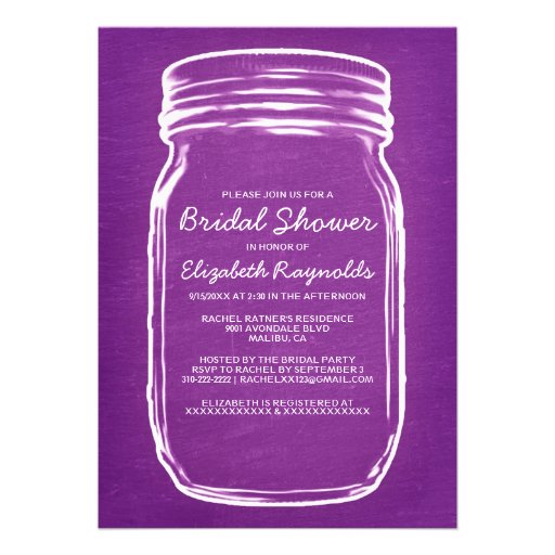 Purple Mason Jar Bridal Shower Invitations