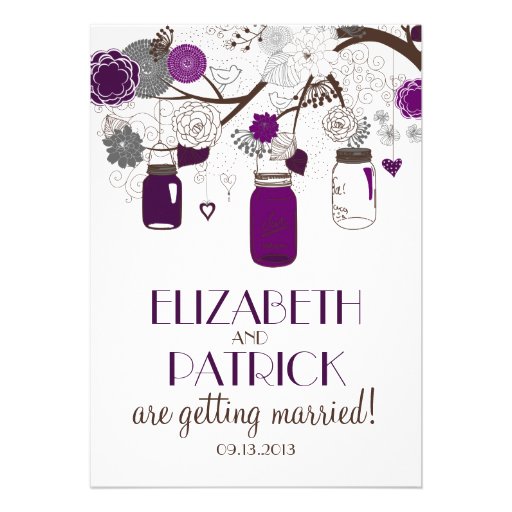 Purple Mason Jars and Flowers Wedding Invitation
