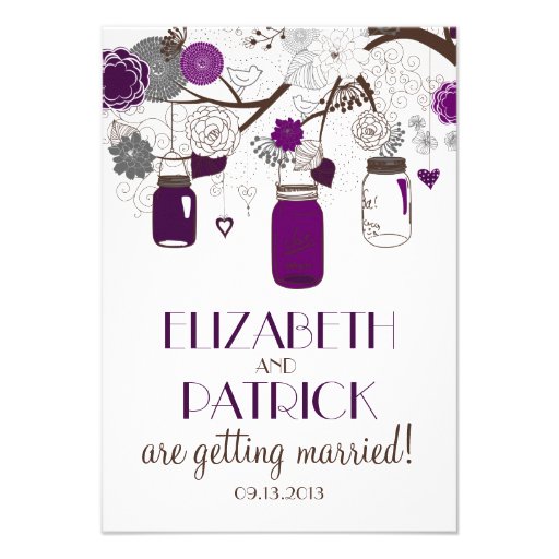 Purple Mason Jars and Flowers Wedding RSVP Card