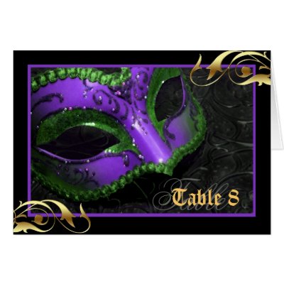 Purple Masquerade Mask Table Number Card